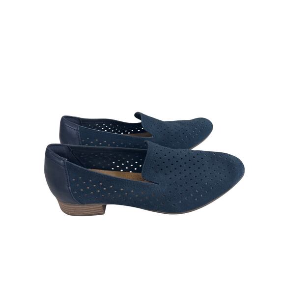 Clark’s Navy Blue Juliette Hayes Leather and Perforated Fabric Loafer Size 8.5 - Picture 7 of 11